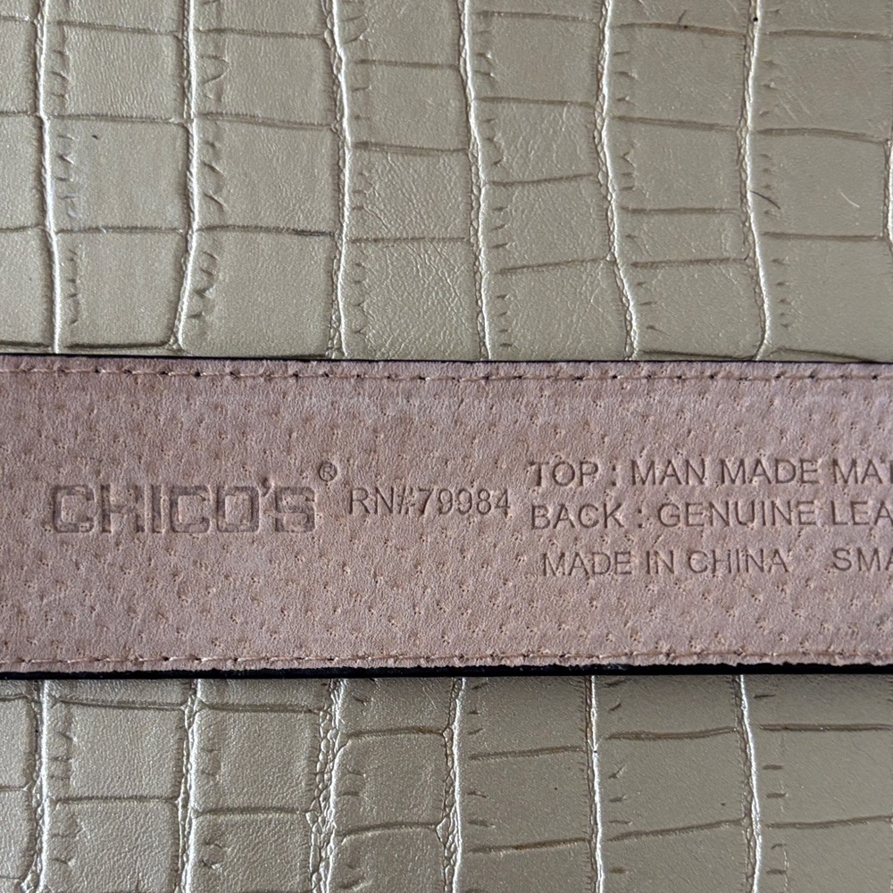 Chico's Embossed Leather Belt in Cream and Brown